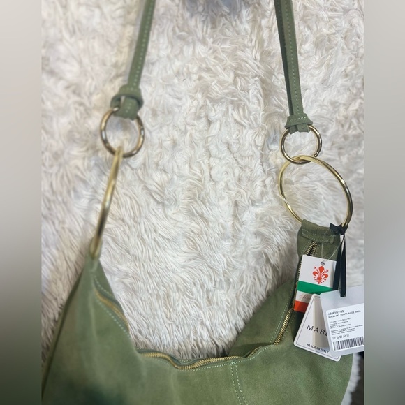 💚NWT-MARLON Made In Italy, GORGEOUS SAGE COLOR Genuine Calf Leather Suede Hobo💚💚 - Picture 7 of 16